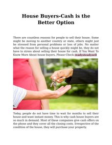 House Buyers-Cash is the Better Option