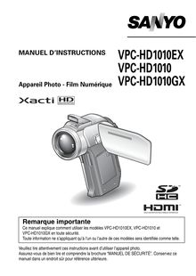 Notice Caméra vidéo numérique Sanyo  VPC-HD1010GX