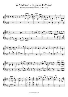 Partition Gigue en C minor, K.15z, pour London Sketchbook, Various