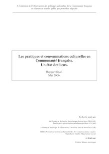 Les pratiques et consommations culturelles en Communauté française. Un état des lieux