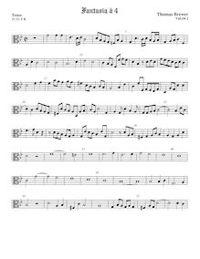 Partition ténor viole de gambe, alto clef, fantaisies, Brewer, Thomas par Thomas Brewer