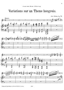 Partition de piano, Variations sur un thème hongrois, Op.72