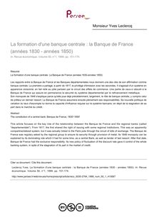 La formation d une banque centrale : la Banque de France (années 1830 - années 1850) - article ; n°1 ; vol.50, pg 151-174