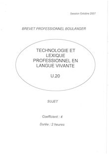 Technologie et lexique professionnel en langue vivante 2007 BP - Boulanger