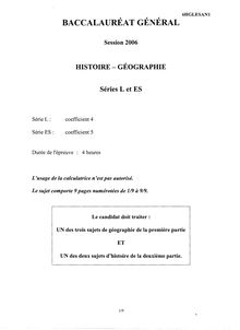 Sujet du bac ES et L, session 2006: Histoire Géographie