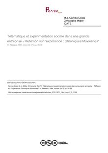 Télématique et expérimentation sociale dans une grande entreprise - Réflexion sur l expérience : Chroniques Muxiennes - article ; n°5 ; vol.2, pg 25-38