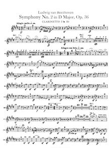Partition clarinette 1, 2 (A, plus transposed B♭), Symphony No.2
