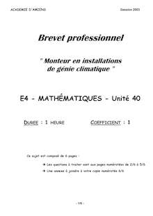 Mathématiques 2003 BP - Monteur en installations de génie climatique