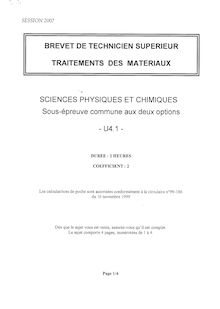Sciences physiques et chimiques 2007 BTS Traitement des matériaux