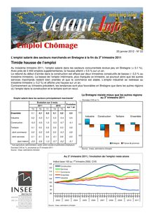 L emploi salarié des secteurs marchands et le taux de chômage en Bretagne à la fin du 3e trimestre 2011 (Octant Info nº 22)