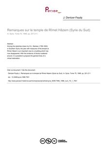 Remarques sur le temple de Rîmet Hâzem (Syrie du Sud) - article ; n°1 ; vol.75, pg 201-211