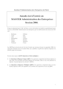 Test général d entrée 2006 Concours commun d entrée en MAE (IAE)