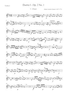 Partition violon 2 , partie, 6 duos pour 2 flûtes, Op.2, Quantz, Johann Joachim