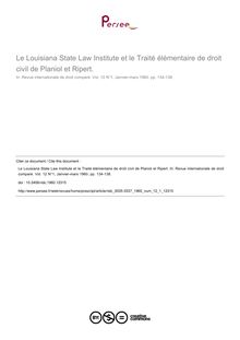 Le Louisiana State Law Institute et le Traité élémentaire de droit civil de Planiol et Ripert. - article ; n°1 ; vol.12, pg 134-138