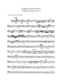 Partition violoncelles / Basses, violon Concerto No.3, G major, Mozart, Wolfgang Amadeus par Wolfgang Amadeus Mozart