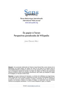 Du papier à l écran Perspectives paradoxales de Wikipedia