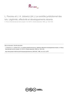 L. Favoreu et J. A. Jolowicz (dir.), Le contrôle juridictionnel des lois. Légitimité, effectivité et développements récents - note biblio ; n°4 ; vol.38, pg 1233-1234