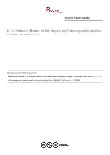 H. V. Muhsam, Beduin of the Negev, eight demographic studies  ; n°1 ; vol.9, pg 114-114