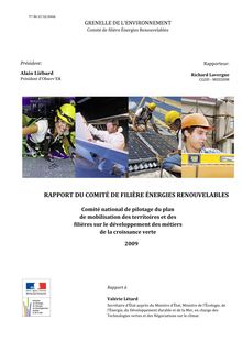 Plan de mobilisation nationale sur les métiers liés à la croissance verte - Rapport du Comité de filière Energies renouvelables