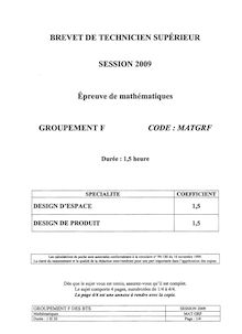 Mathématiques 2009 BTS Design d Espace