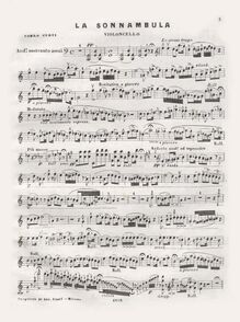 Partition de violoncelle (color), Souvenir sur La Sonnambula variato