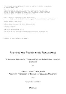 Rhetoric and Poetry in the Renaissance - A Study of Rhetorical Terms in English Renaissance Literary Criticism