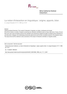 La notion d interaction en linguistique : origine, apports, bilan - article ; n°1 ; vol.117, pg 51-67