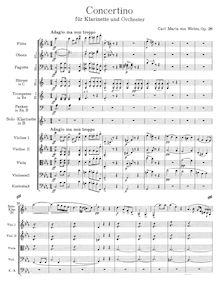 Partition complète, clarinette Concertino, E♭ major, Weber, Carl Maria von