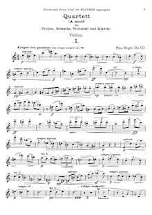 Partition parties, Piano quatuor No.2, Op.133, Reger, Max