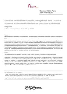 Efficience technique et incitations managériales dans l industrie ivoirienne. Estimation de frontières de production sur données de panel - article ; n°2 ; vol.49, pg 469-485