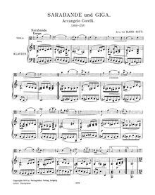 Partition , Sarabande et I, Giga - partition de piano et partition de viole de gambe, 12 violon sonates, Op.5