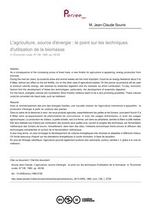 L agriculture, source d énergie : le point sur les techniques d utilisation de la biomasse - article ; n°1 ; vol.138, pg 49-58