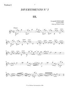 Partition violon I , partie, Divertimento en D major, Divertimento a due Violini e Basso par Leopold Mozart