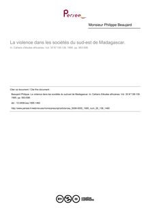 La violence dans les sociétés du sud-est de Madagascar. - article ; n°138 ; vol.35, pg 563-598