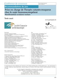 Herpes - Conférence de consensus  Prise en charge de l’herpès cutanéo-muqueux chez le sujet immunocompétent  ( 2001 ) - Texte court