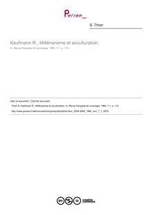 Kaufmann R., Millénarisme et acculturation.  ; n°1 ; vol.7, pg 119-119