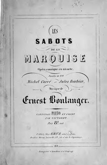 Partition complète, Les sabots de la marquise, Opéra comique en un acte