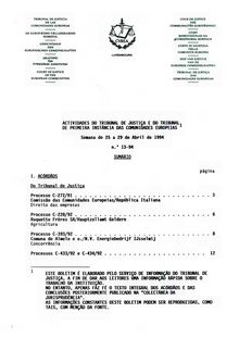 ACTIVIDADES DO TRIBUNAL DE JUSTIÇA E DO TRIBUNAL DE PRIMEIRA INSTÂNCIA DAS COMUNIDADES EUROPEIAS. Semana de 25 a 29 de Abril de 1994 n.° 13-94