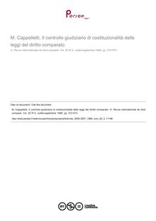 M. Cappelletti, Il controllo giudiziario di costituzionalità delle leggi del diritto comparato - note biblio ; n°3 ; vol.20, pg 572-573