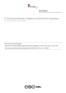 B. De Boysson-Bardies, Négation et performance linguistique  ; n°2 ; vol.19, pg 84-85