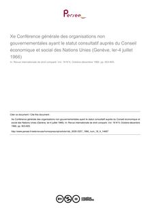 Xe Conférence générale des organisations non gouvernementales ayant le statut consultatif auprès du Conseil économique et social des Nations Unies (Genève, ler-4 juillet 1966) - compte-rendu ; n°4 ; vol.18, pg 903-905