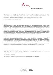 Un nouveau modèle d analyse des transformations en cours : la diversification-spécialisation de l espace rural français - article ; n°1 ; vol.166, pg 38-44