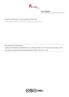Psychanalyse et sexualité féminine - article ; n°1 ; vol.3, pg 51-65