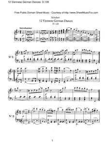 Partition complète, 12 Viennese German Dances, D.128, Schubert, Franz