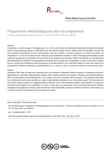 Propositions méthodologiques pour la comparaison - article ; n°2 ; vol.53, pg 289-325
