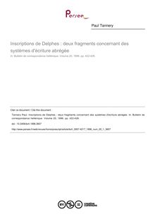 Inscriptions de Delphes : deux fragments concernant des systèmes d écriture abrégée - article ; n°1 ; vol.20, pg 422-428