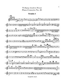 Partition trompette 1, 2 (en D), Piano Concerto No.26, Krönungskonzert ; Coronation Concerto