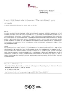 La mobilité des étudiants lyonnais / The mobility of Lyon s students - article ; n°2 ; vol.69, pg 161-166