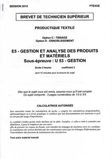 Gestion 2010 Tissage BTS Productique - textile