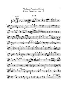 Partition hautbois 1, 2, Piano Concerto No.17, G major, Mozart, Wolfgang Amadeus